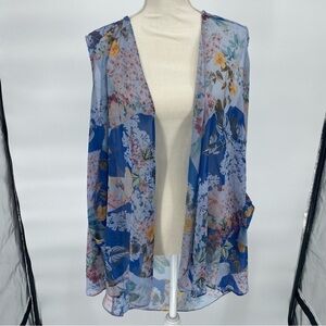 Floral Sheer Kimono Cardigan / Swimsuit Cover with Pockets